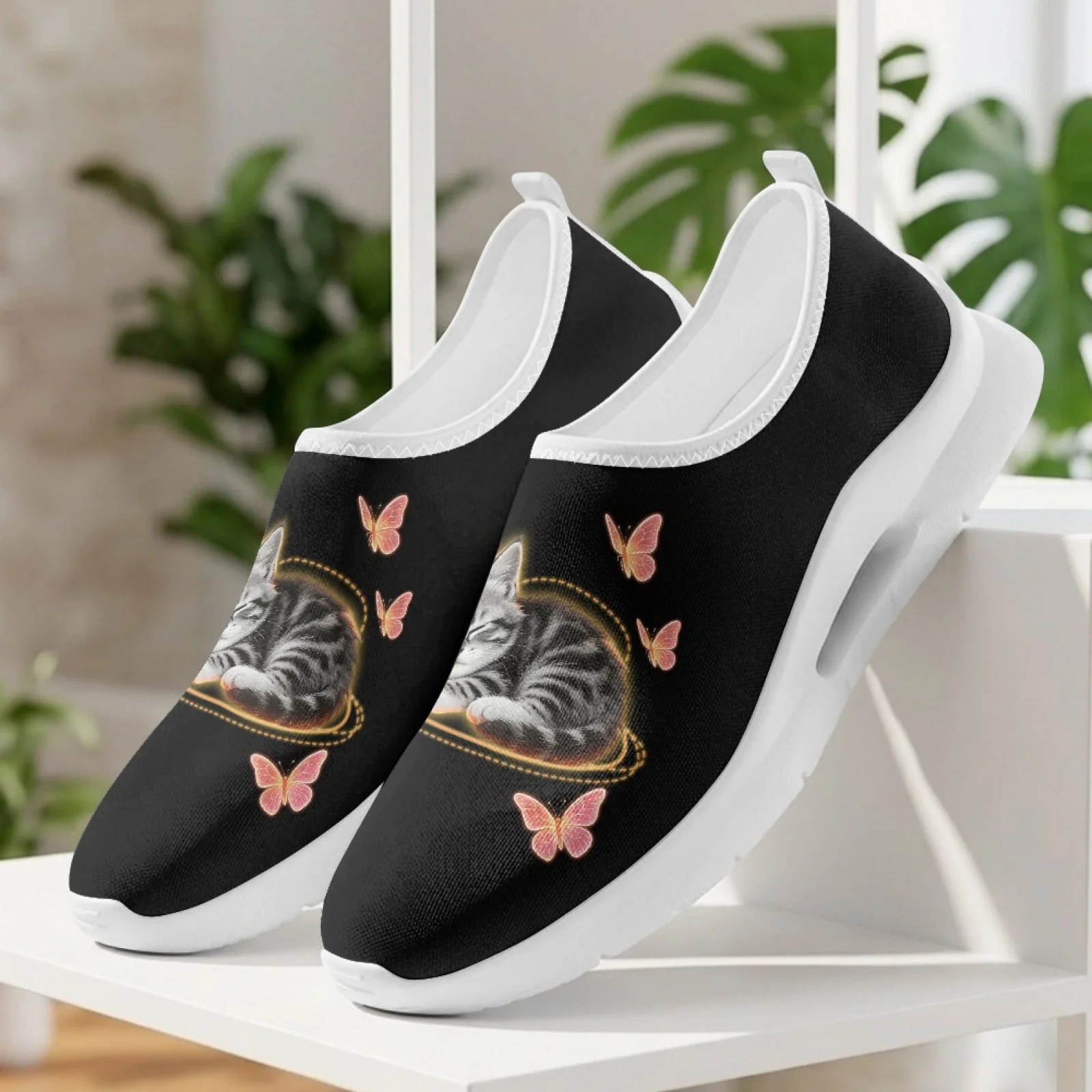 PENSTROLL Comfortable Nurse Shoes Casual Quick Dry Casual Shoes for Hospital Women Sleeping Cat Butterfly Print