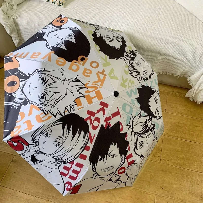 Haikyuu Anime Peripheral Automatic Umbrella Hinata Shoyo Tobio Kageyama Windproof Sunshade Three Fold Umbrella Birthday Gifts - view 2