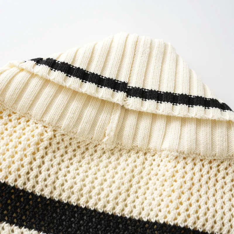 Dames gebreid katoenen vest met V-hals en lange mouwen Gestreept vest