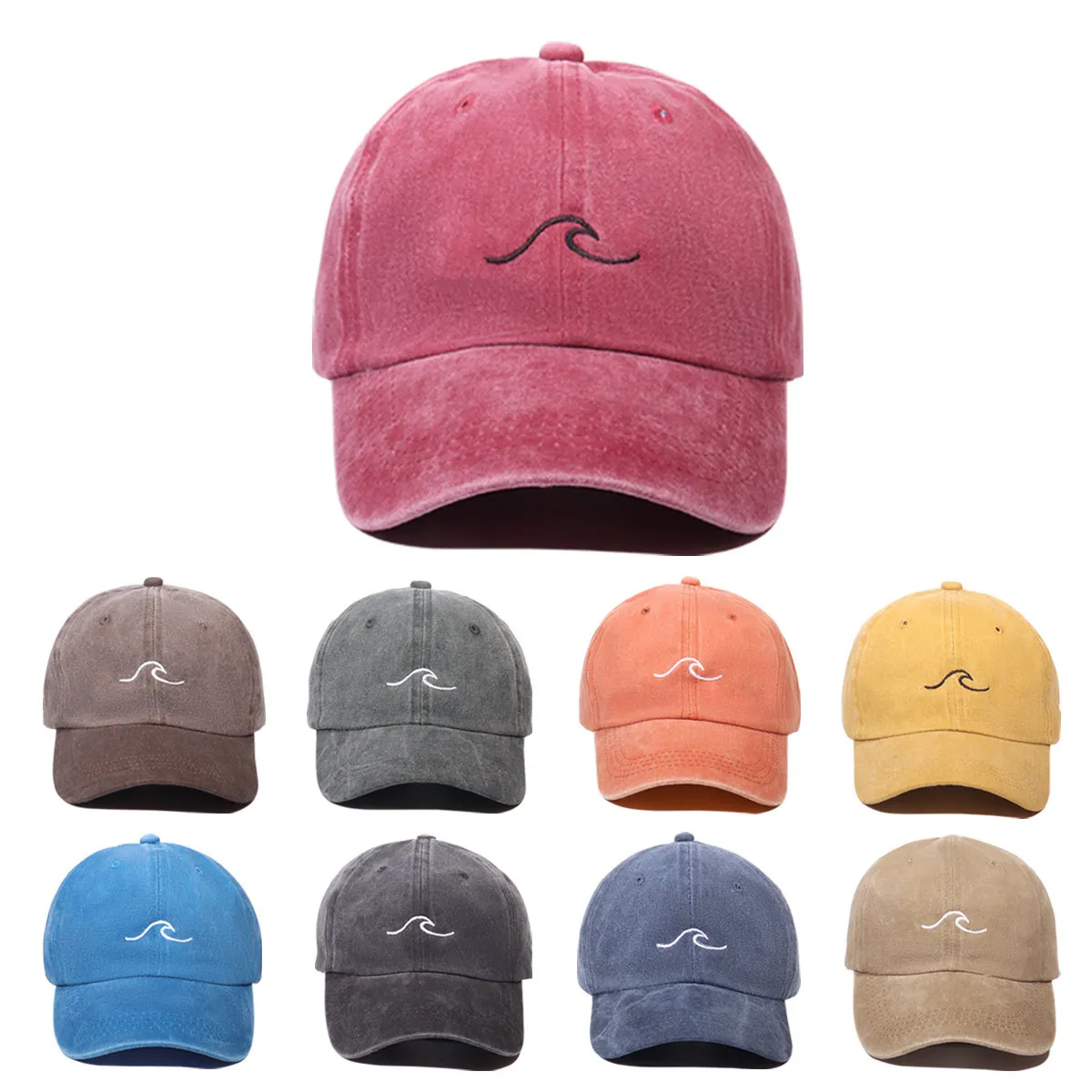 Gorra de béisbol bordada con patrón de onda para hombres y mujeres, sombrero de sol de pico de pato de algodón lavado Vintage, sombreros de papá desgastados para deportes al aire libre