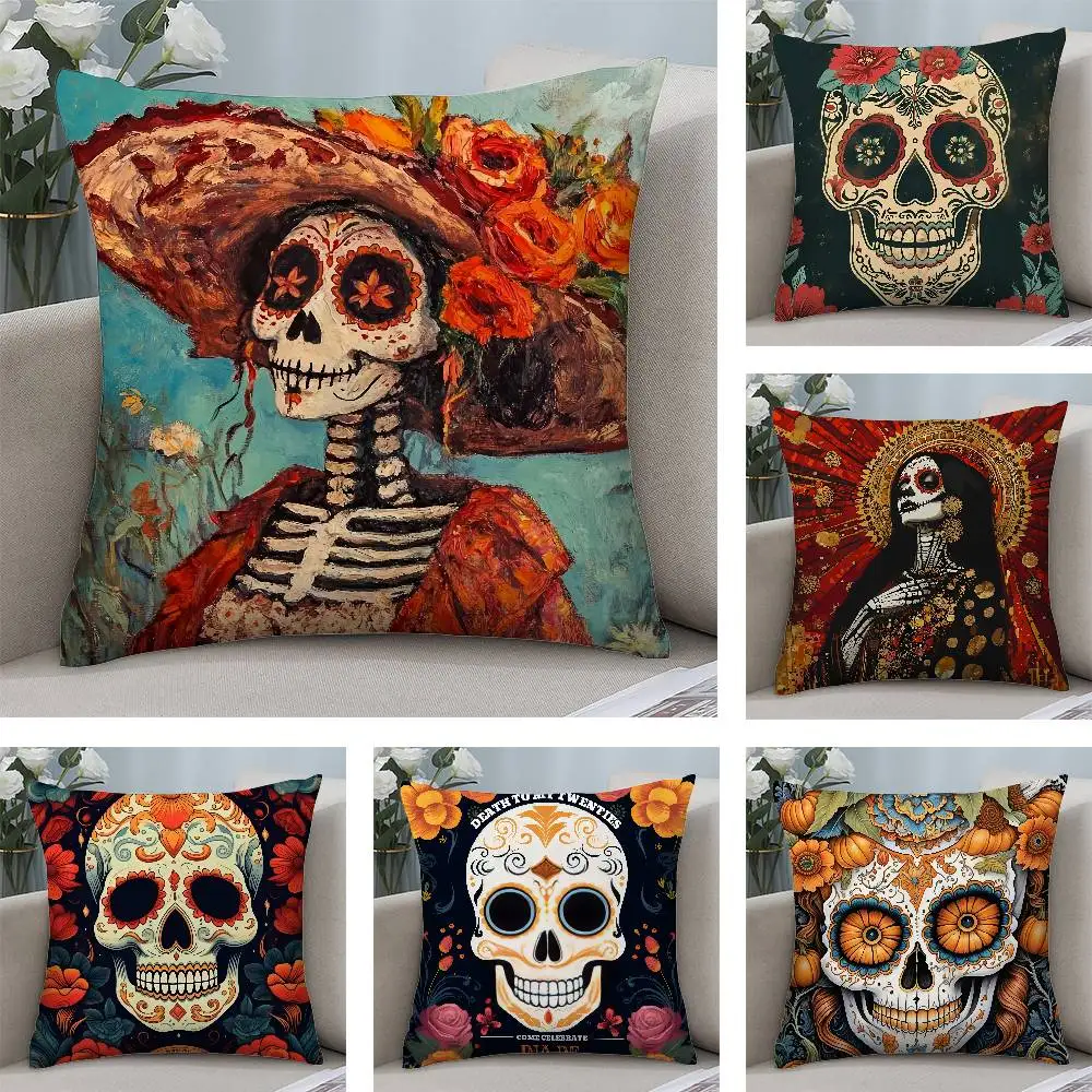 Day Of The Dead Pillow Case Plush Fabric Soft Pillowcase Double Sided Print Cushion Cover Household Gifts