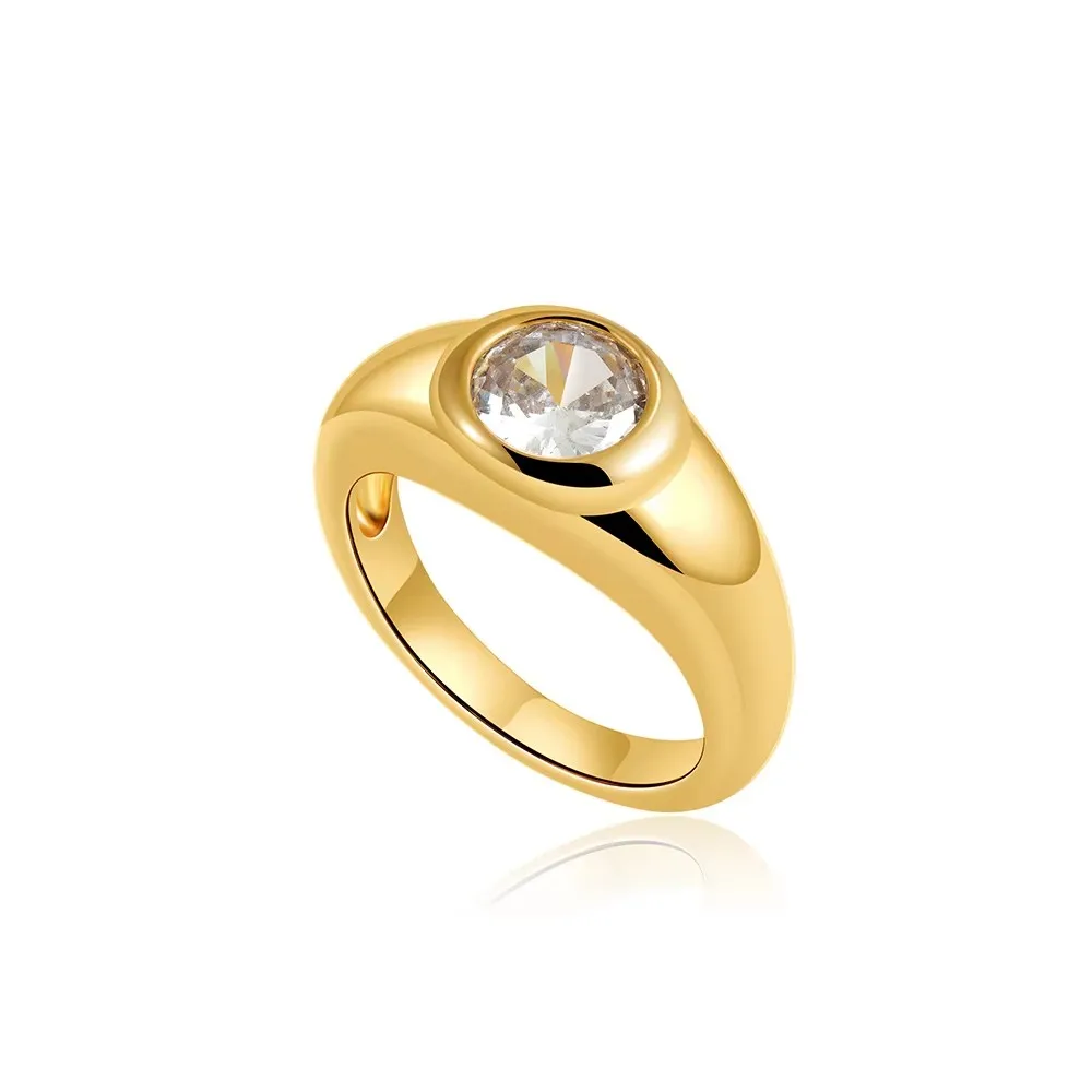 Women's Waterproof Zircon Wedding Ring, 18K Gold Plated