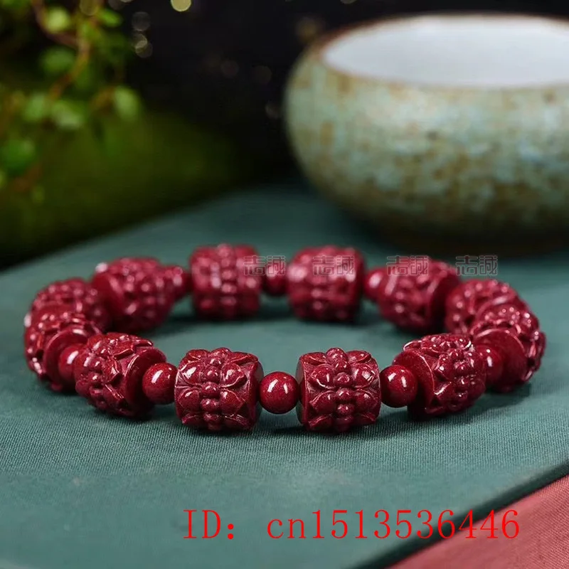 Customized Natural Red Cinnabar Lotus Bead Elastic Bracelet Jade Round Hand Weaving Jewellery Fashion Man Woman Luck Amulet New