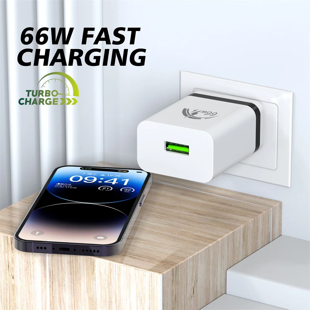 Cargador USB de carga rápida para teléfono móvil, adaptador de corriente para iPhone 15, Samsung, Xiaomi, enchufe europeo y estadounidense, 66W, 3,0