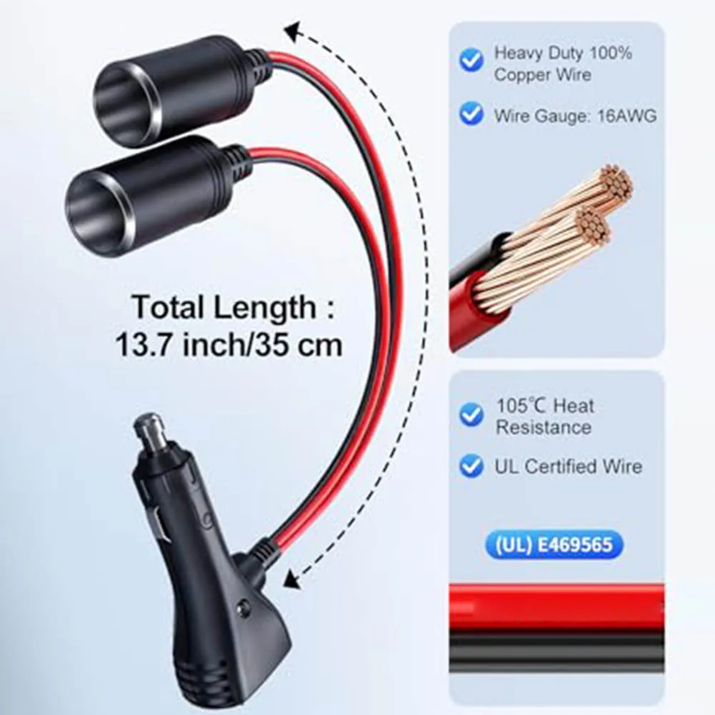 Vehicle Power Tap Car Socket Splitter 16AWG Wiring ABS Construction High Gauge Wiring Splitter As Picture Show