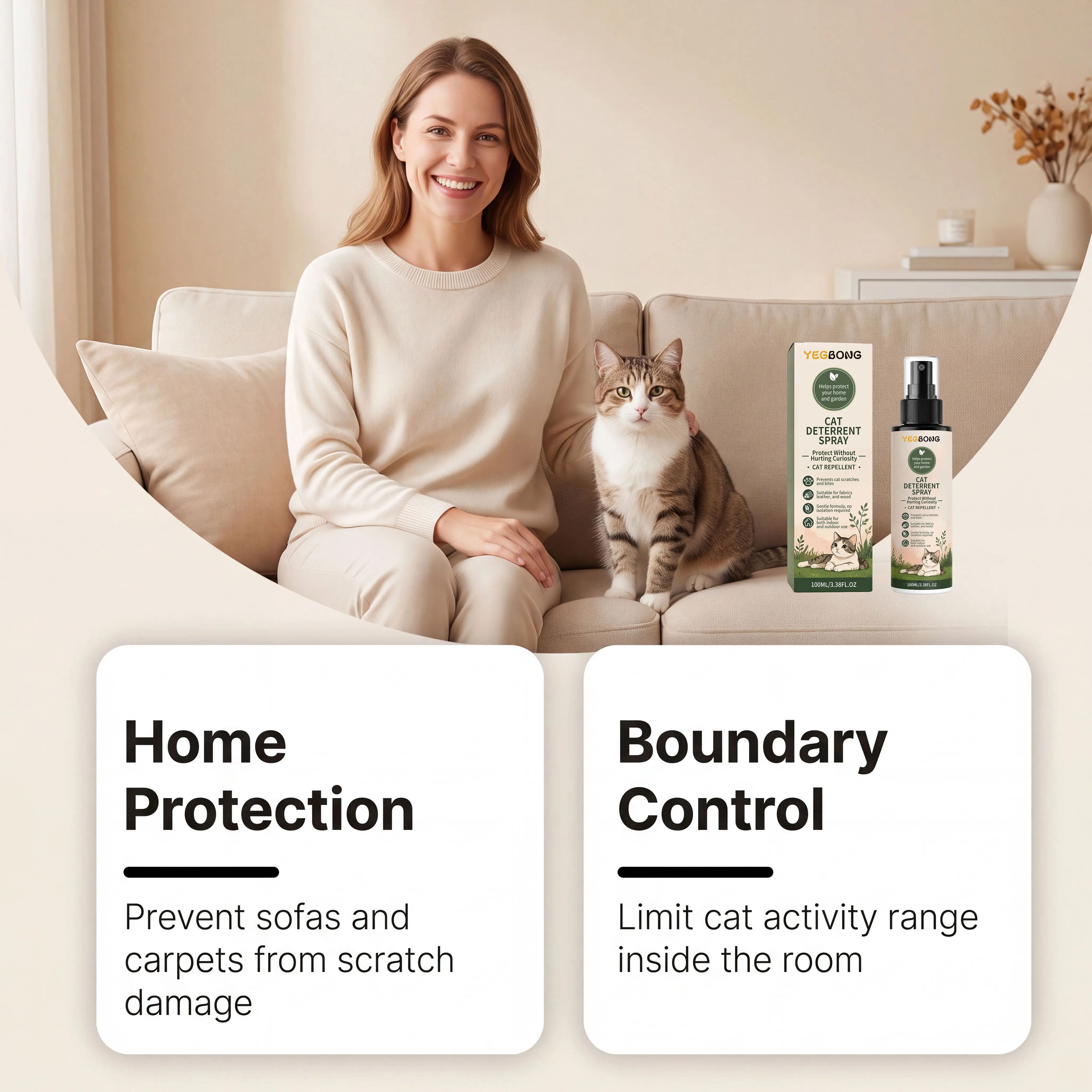 Cat Repellent Spray - Gentle and Comfortable Pet Protection for Furniture and Cat Behavior Deterrent with Safe Formula