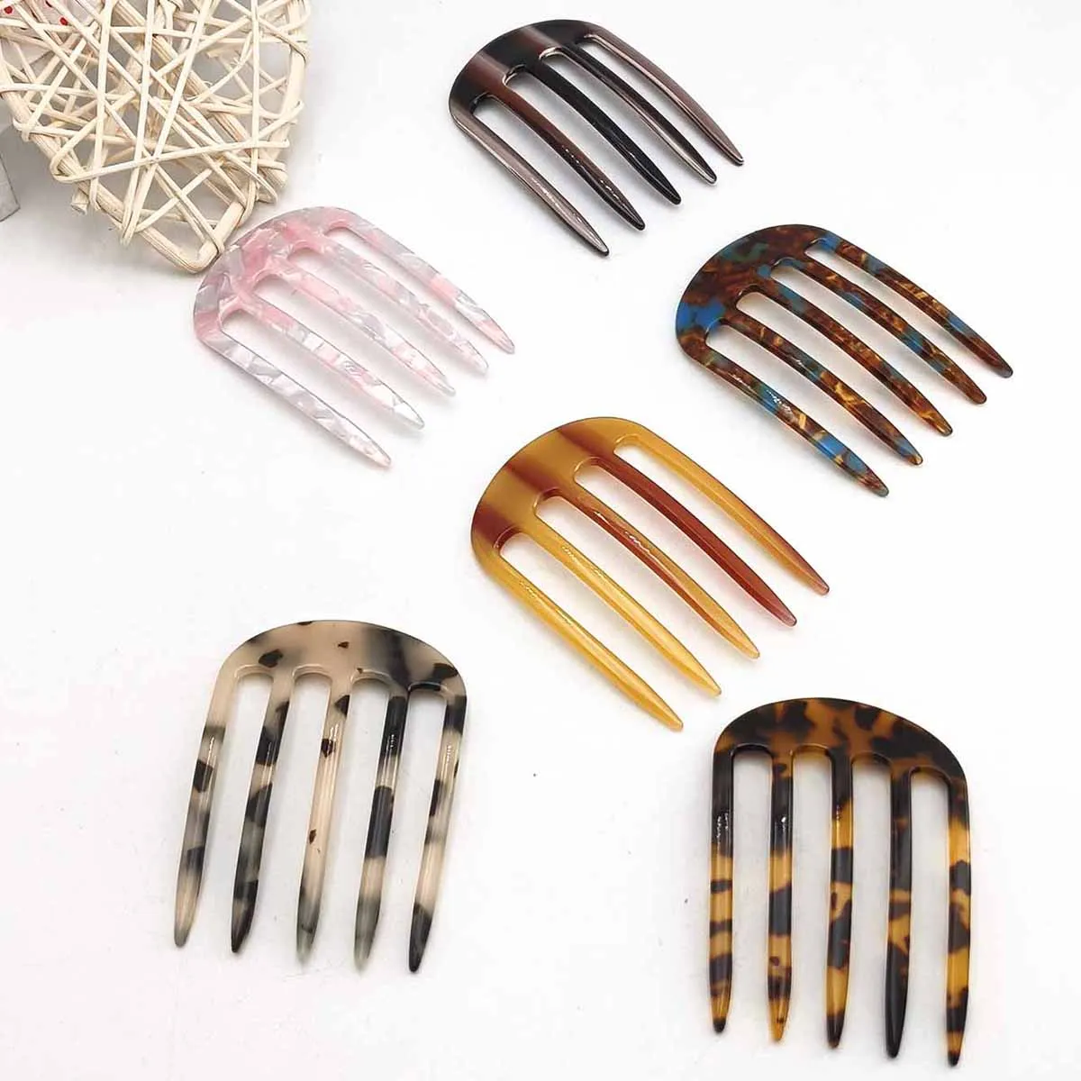 1/3 Stück Essigsäure-Haargabeln mit fünf Zähnen, U-förmige Haarkämme, Dutt-Haarnadeln für Damen und Mädchen, Haaraccessoires – Detail 4