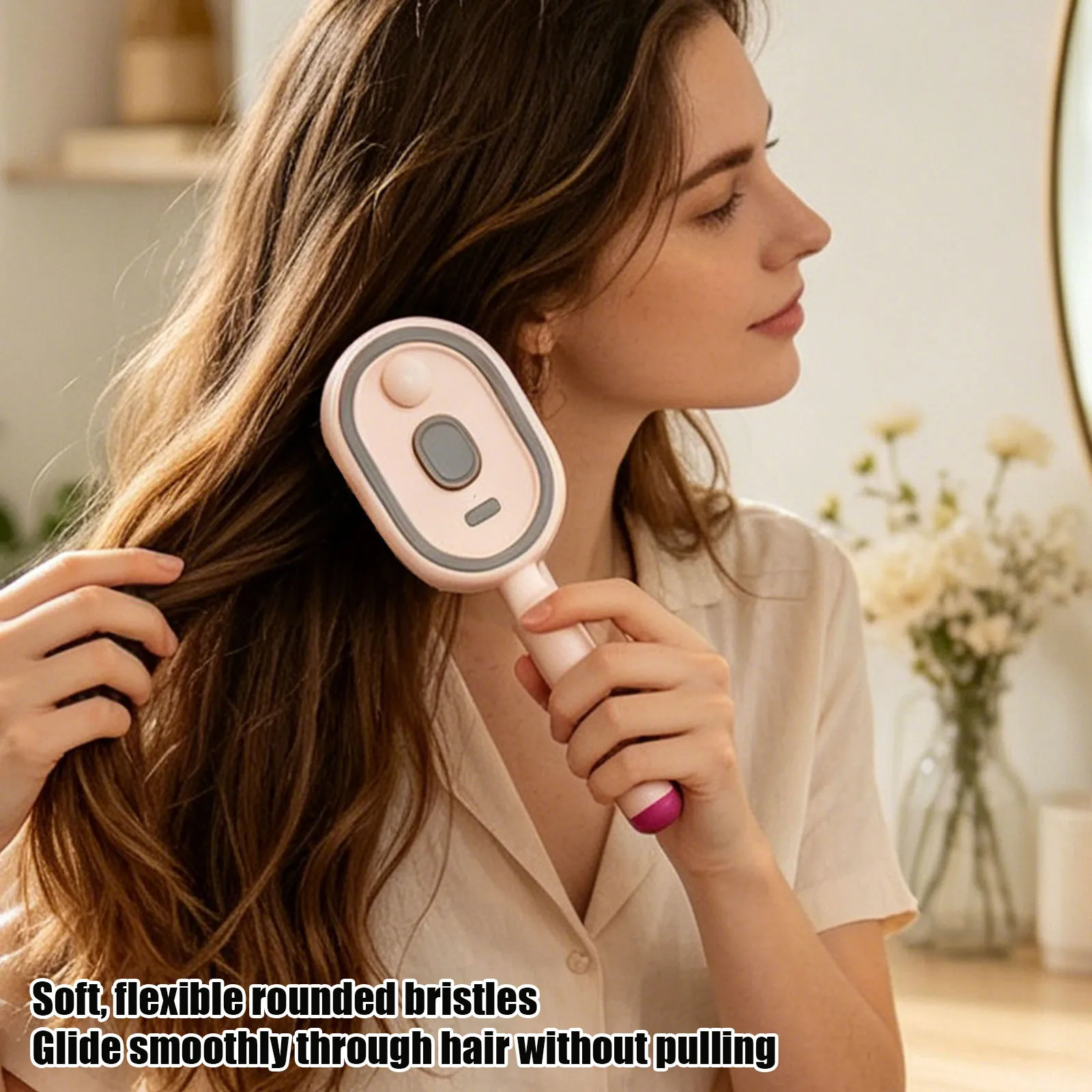 Electric Steam Brush with Water Spray Rechargeable Steams Hair Straightener USB-C Charging Anti-Static Red Light Hair Brush