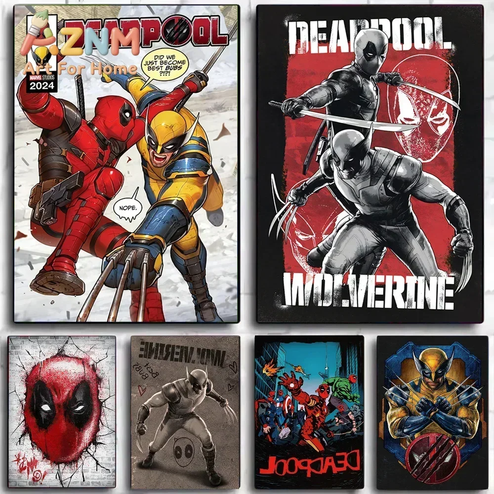 AZNM Deadpool & Wolverine Movie Canvas Wall Art Frameless Poster Superhero Action Comic Print Home Boys Bedroom Game Room Decor