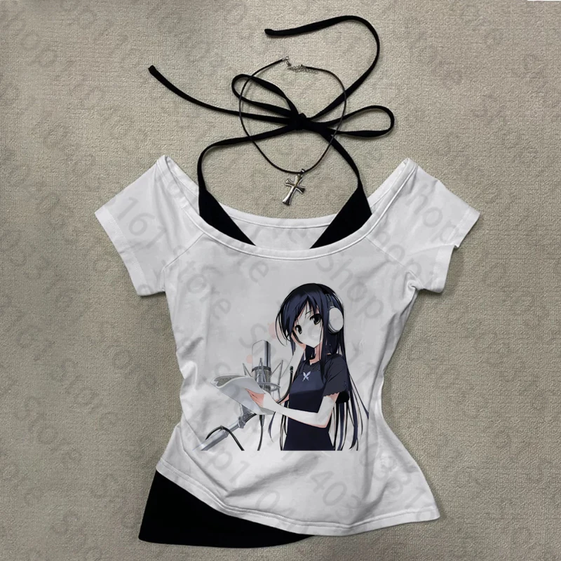 Aesthetic Cute Slim shirt Slim Emo Gothic Punk Baby Tee Vintage Street Women Graphics Print Grunge T-shirt Y2k Clothes Crop Tops