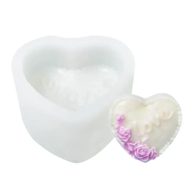 E8BD – moule en Silicone en forme cœur, fleur Rose, pour fabrication savon bain, gâteau, chocolat,