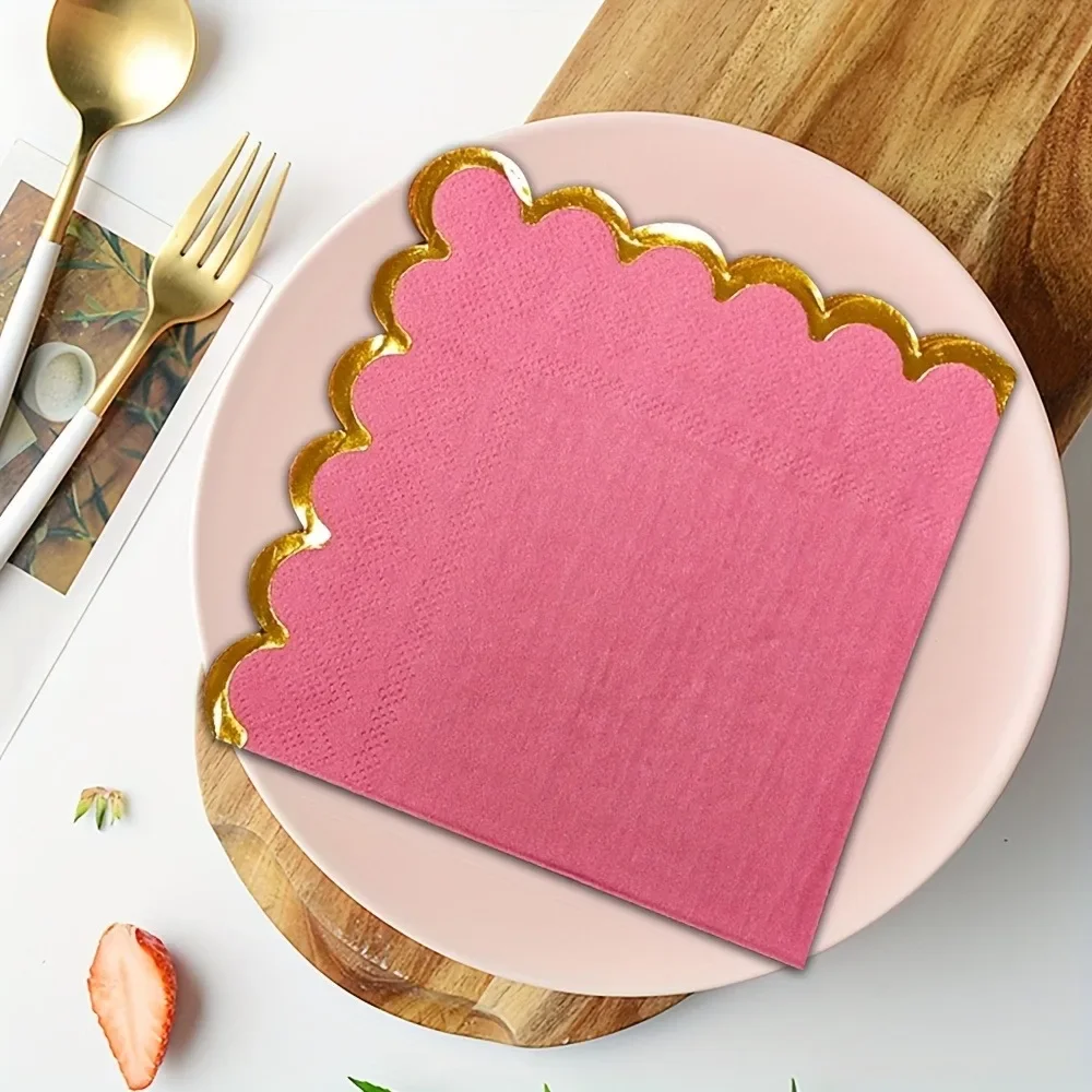 40 قطعة المناديل القابل للتصرف 25x25 سنتيمتر الأزهار الذهبي حافة ورقة المفارش لقضاء عطلة حفلة عشاء الجدول إعداد ديكور لوازم