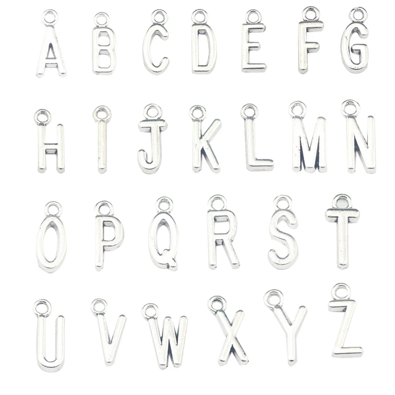 Wholesale 130 Pieces(5 sets)/Lot Alloy Metal Diy Jewelry Making Charms Antique Silver Plated Letters Initial Alphabet Charms