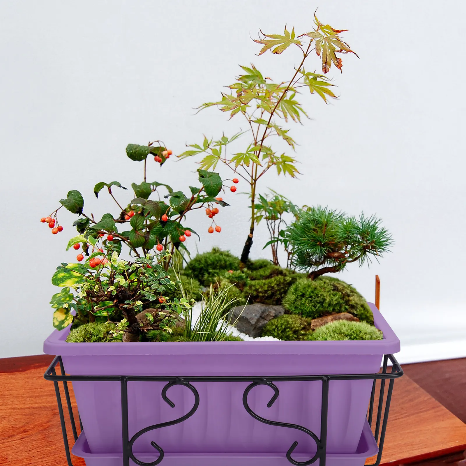 1Set Hanging Flowerpot Rack Rectangular Plant Pot Tray Rustproof Lightweight Compact Design for Balcony Living Room Kitchen