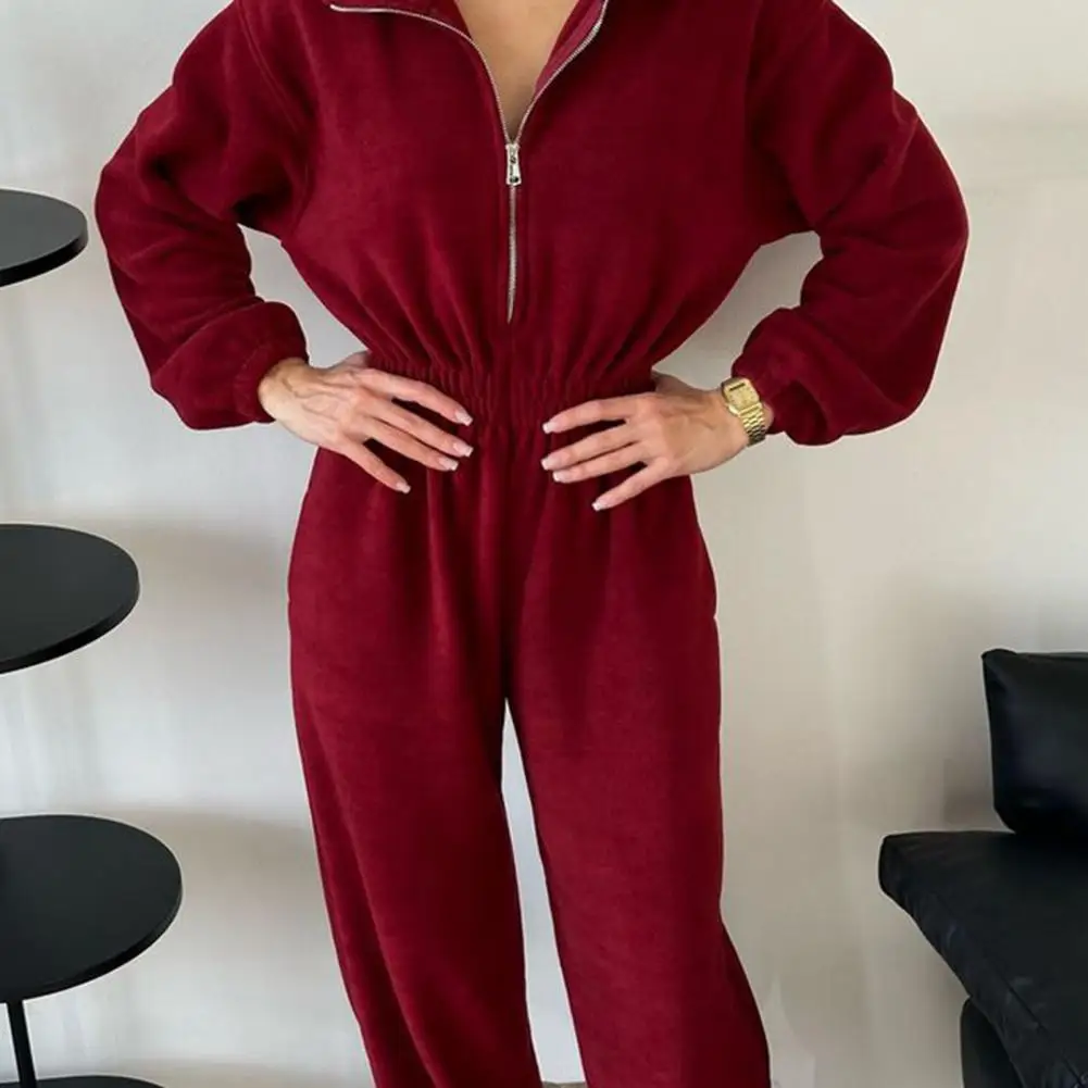 

Осенне-зимние комбинезоны с длинными рукавами для женщин, повседневные осенние комбинезоны на молнии, свободные спортивные штаны для бега, цельная одежда с высокой талией