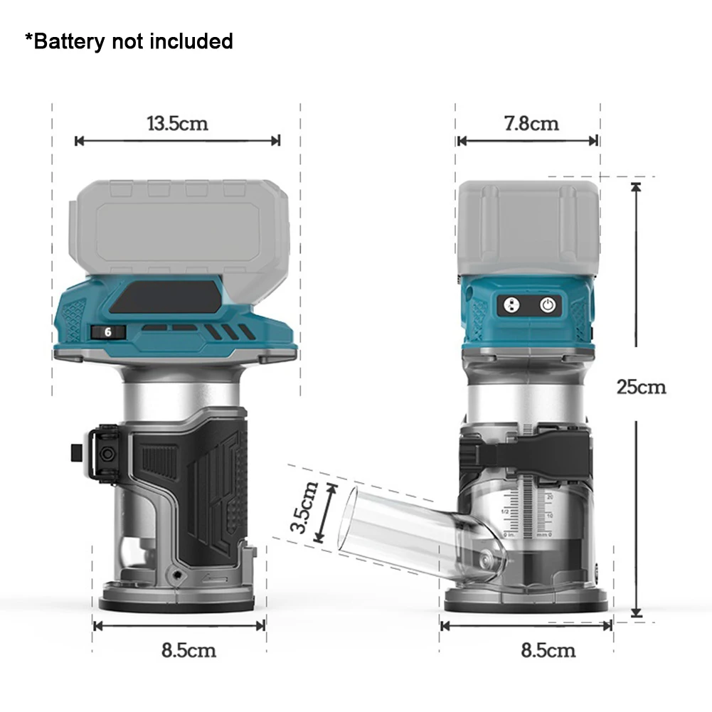 

Бесщеточный фрезер для деревообрабатывающих работ, легкий беспроводной фрезер для обрезки, фрезер для обработки кромок, совместимый с аккумуляторами 18В.