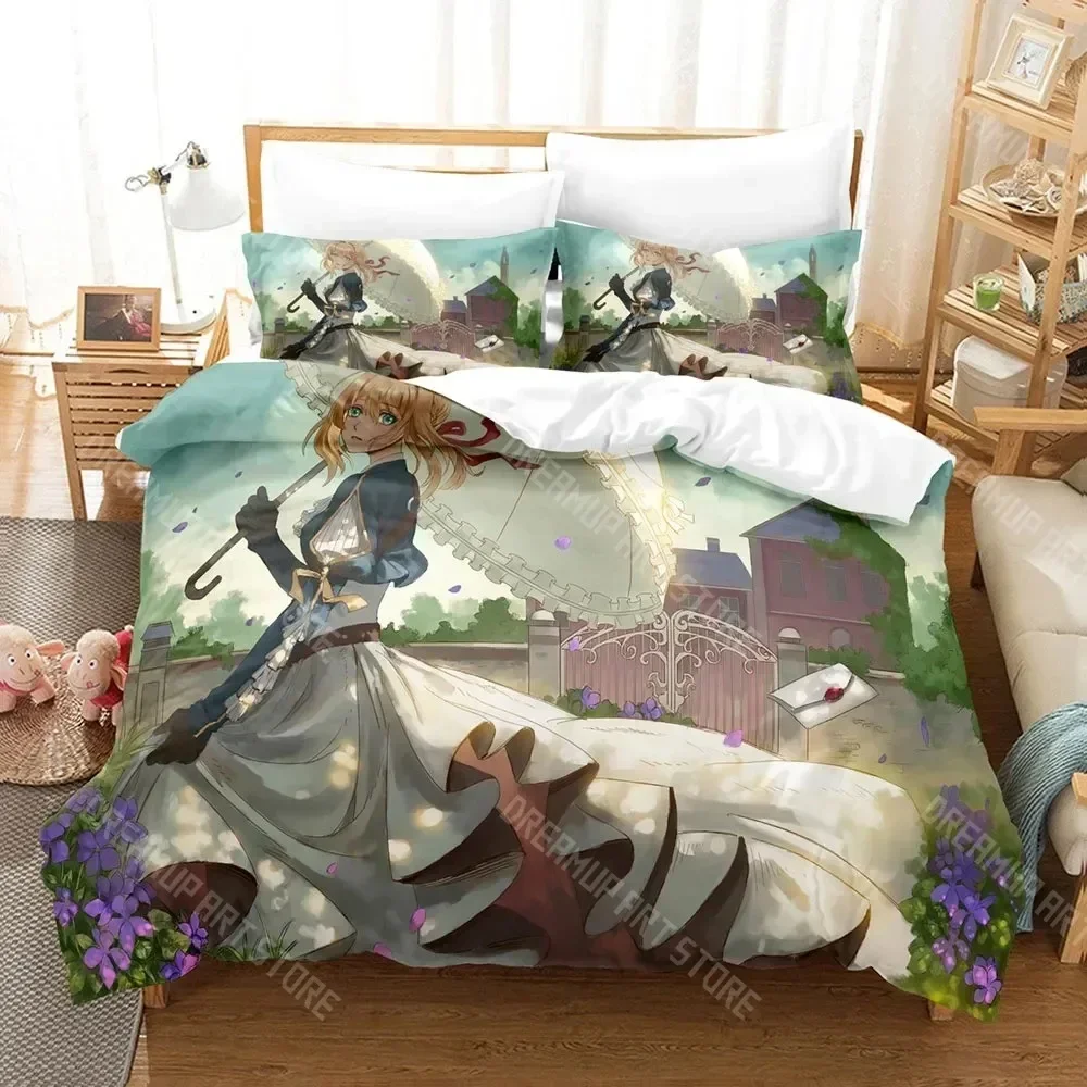 Exquisite 3D Print Violet Evergarden Bedding Set Boys Girls Twin Queen Size Duvet Cover Pillowcase Bed Kids Adult Home Textileex