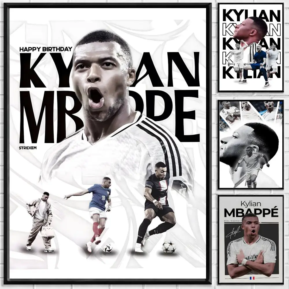 Athlete Kylian Mbappé Poster Self-adhesive Art Waterproof Paper Sticker Coffee House Bar Room Wall Decor