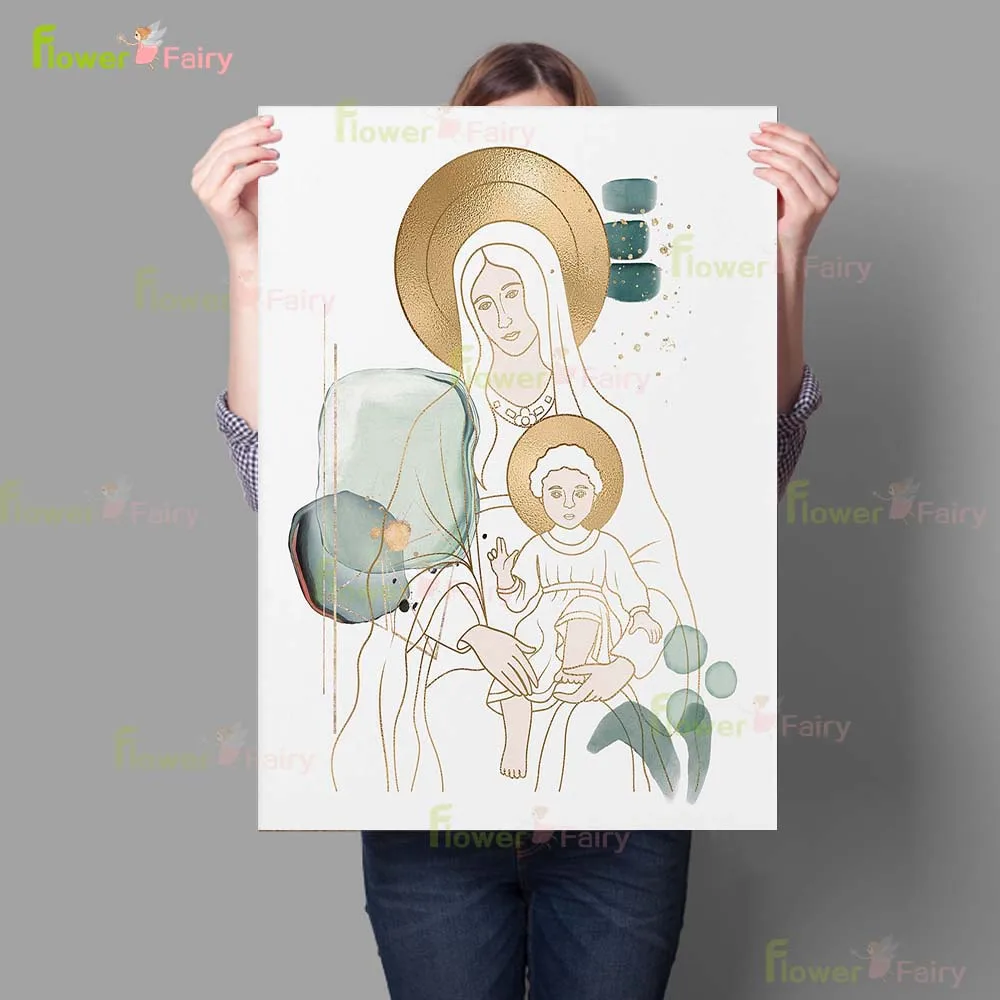 The Virgin Mary and Baby Religion Christianity Poster Wall Art Canvas Painting Home Decor Wall Pictures For Living Room Unframed