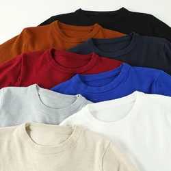 New Men's Classic Round Collar Sweaters 2024 Holiday Casual Pullovers Stylish Thermal Caramel Navy-blue Long Sleeve Clothes Male