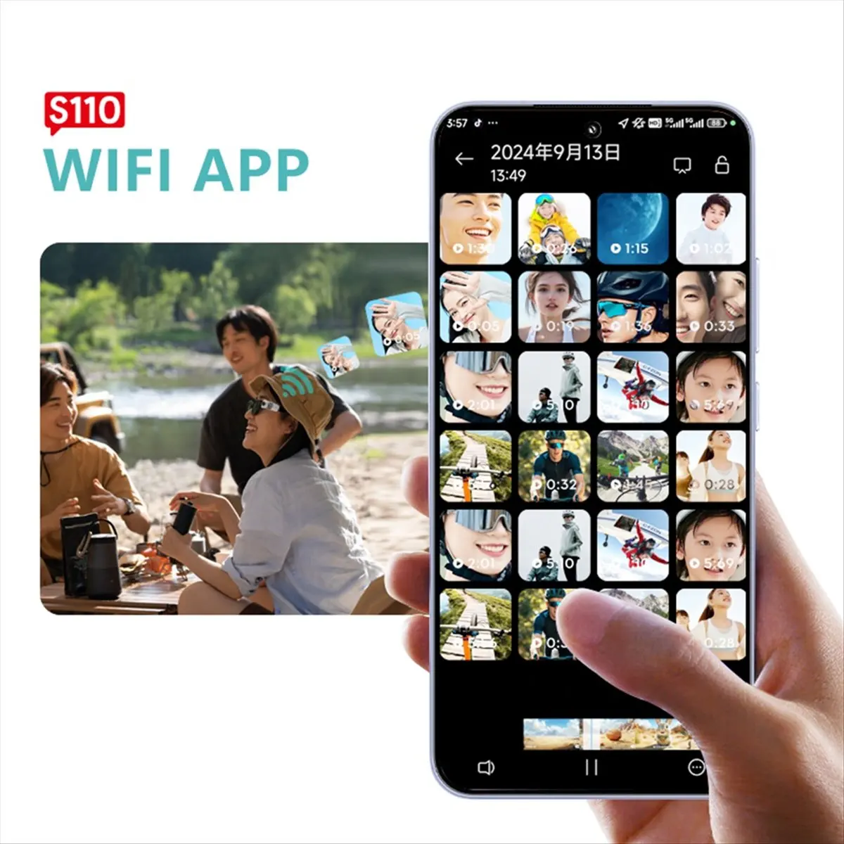 

FPV Glasses Camera 2.7k Wearable WiFi Video Camcorder Camera 110°Wide Angle Lens APP Control Action Camera Black