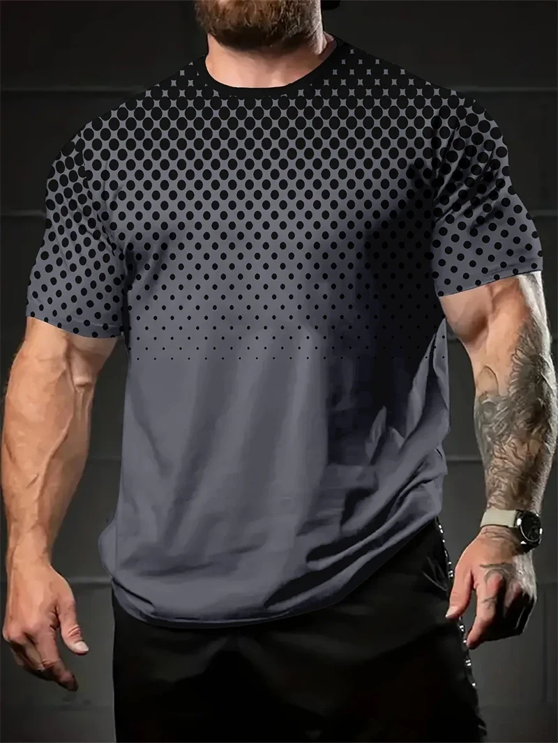Men's Black Gray Gradient Dot Print T-Shirt Crew Neck Short Sleeve Casual Streetwear Breathable Tee