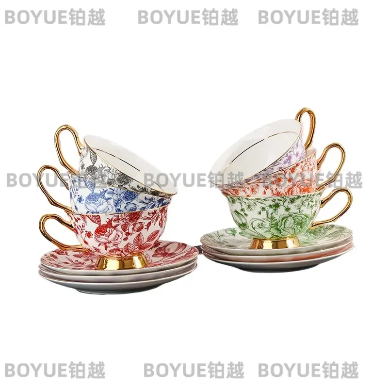 Exquisite Colorful Rose Coffee Cup Set Elegant Ceramic Mug Gift for Girlfriend Birthday Wedding Anniversary Present