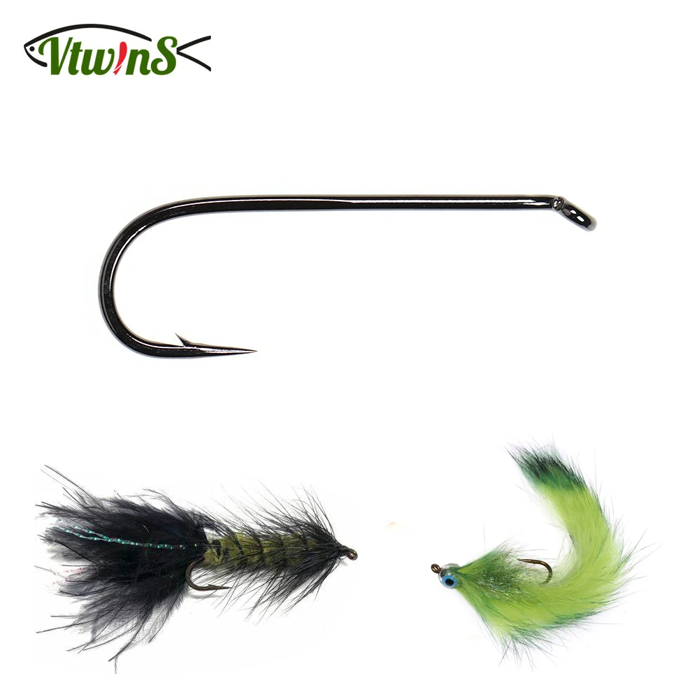 Vtwins 30PCS  Fly Fishing Hooks Black Nickel High Carbon Steel Woolly Buggers Muddlers Zonkers Streamer Nymph Fly Tying Hook