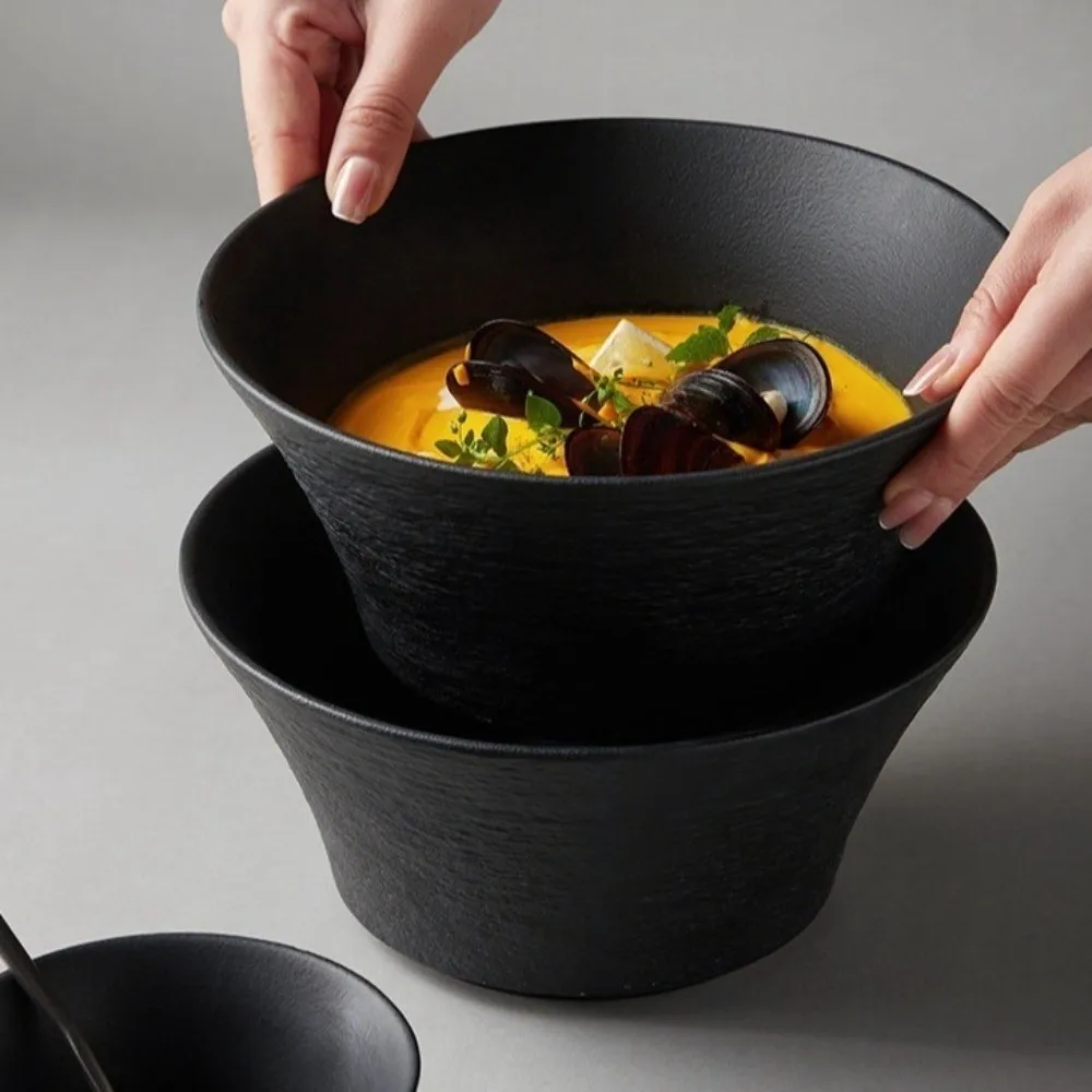 

Tableware Plastic Stone Patterned Bowl Japanese-style Microwave Safe Soup Bowl Solid Color Thick Salad Bowls Cafe