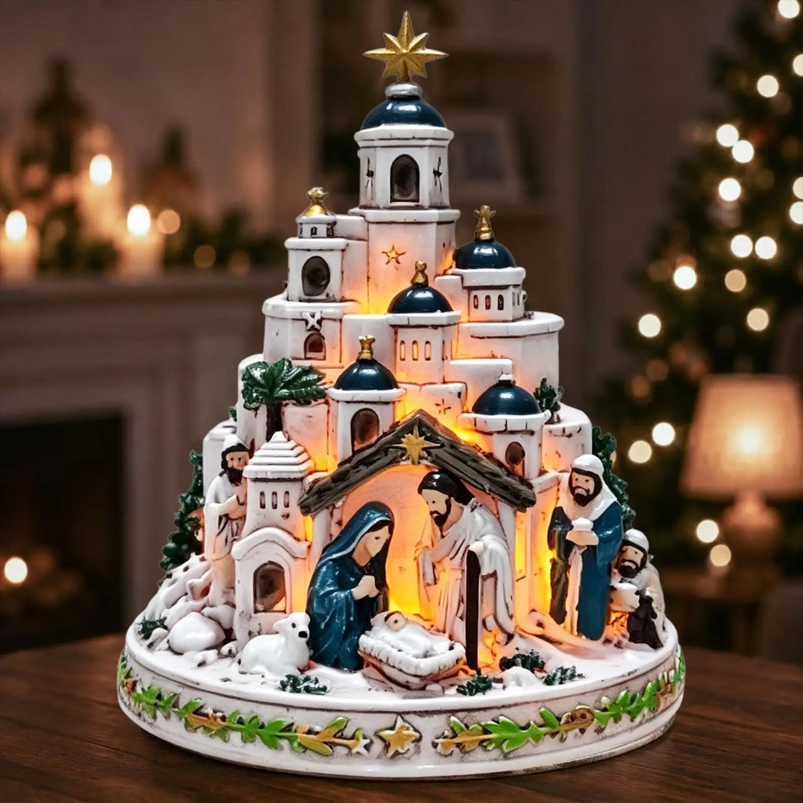 Christmas Nativity Light Tower Christmas Lighted Home Decoration Jesus Nativity Scene Display Home School Apartment Ornaments