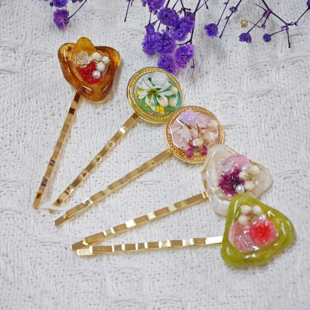 3234 Wholesale Dried Flower Exquisite Hair Clip Fresh Fairy Artistic Style Side Bangs Clip Autumn Winter Amber Hair Accessory