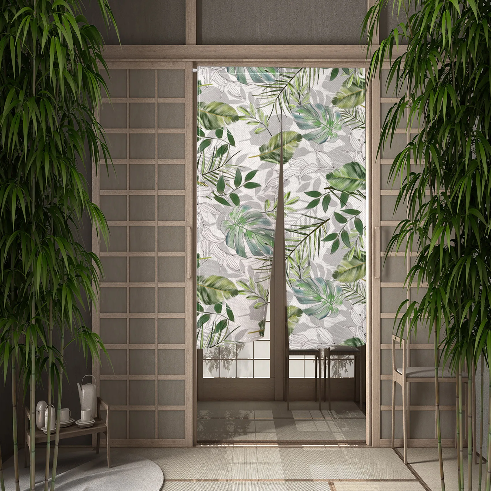 Chinese Plants Green Leaves Door Curtain Japanese Noren Partition Kitchen Cafe Restaurant Doorway Decorative Drapes Half-curtain