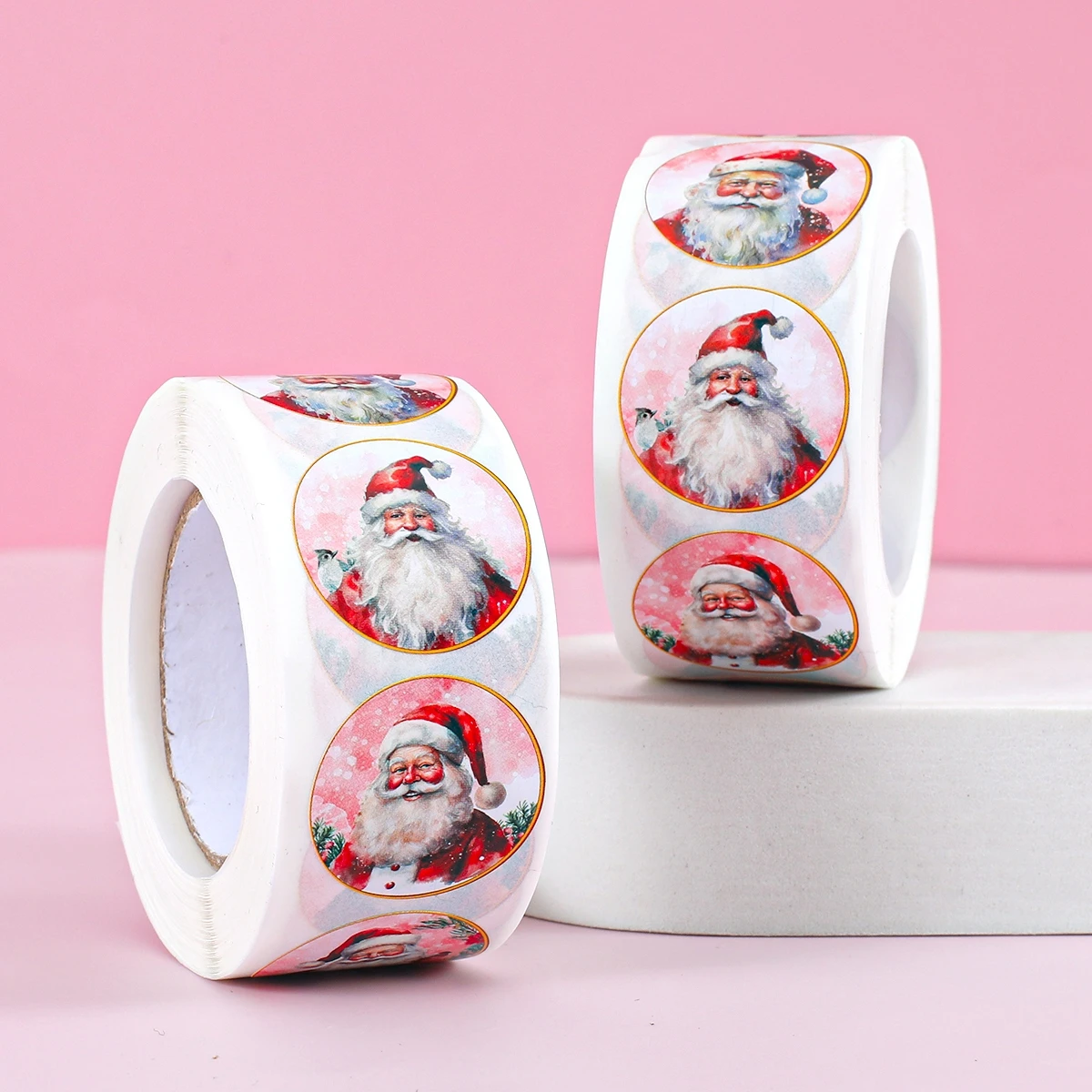 Merry Christmas Santa Round Sticker Christmas Decoration For Home 2023 Xmas Ornament Navidad Natal Noel Gift Happy New Year 2024