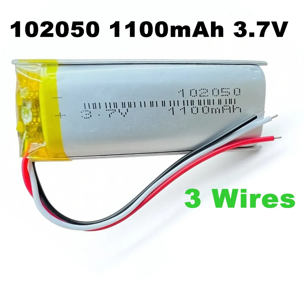 102050 102248 1100mAh 3.7V Lithium Polymer Rechargeable Battery 3 Wires for GPS Navigator DVD MP3 Speaker Beauty Equipment
