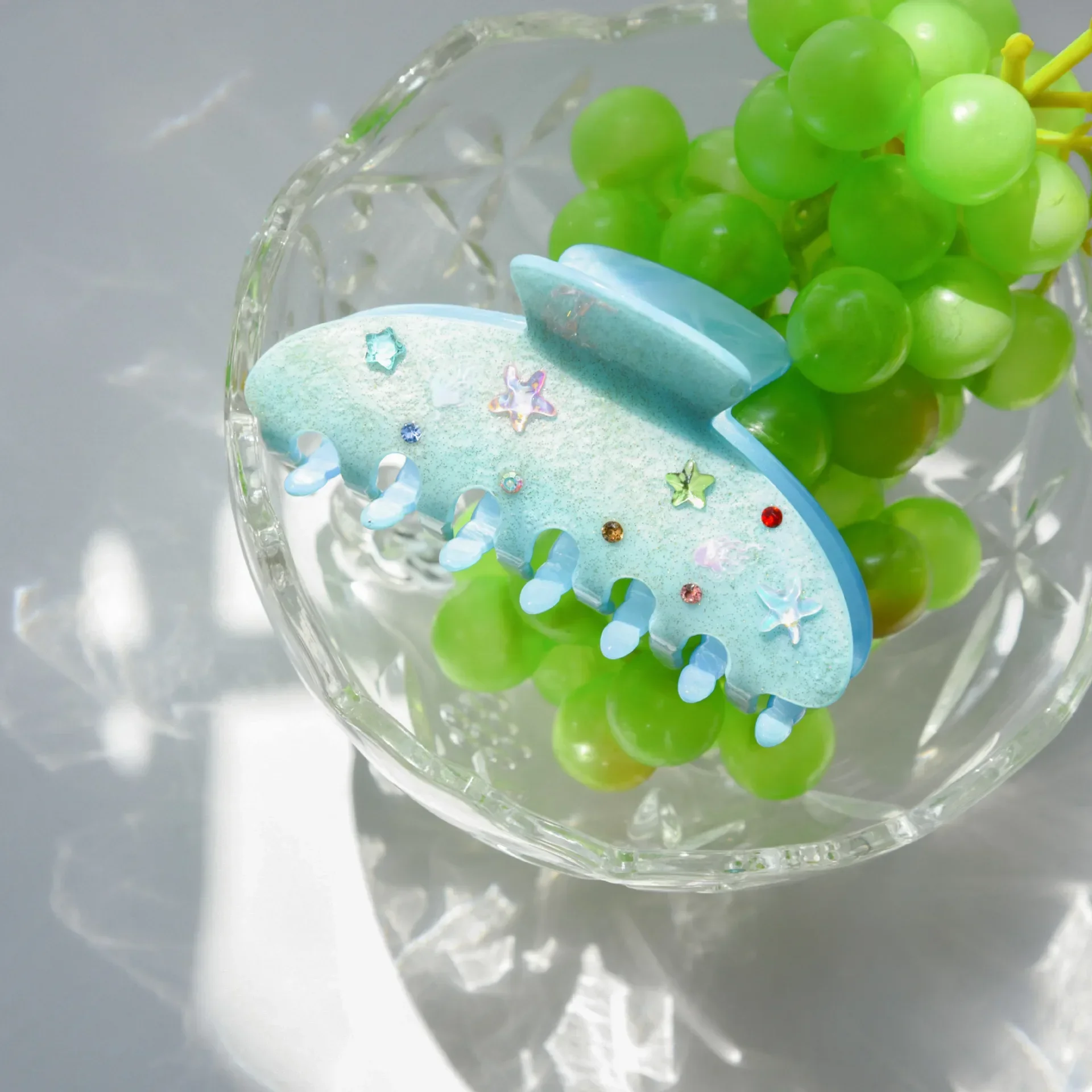 

New Blue Starfish Claw Clip Acetate Rhinestone Ocean Hair Claw Senior Fairy Ins Shark Clip Hair Accessories for Women Girls