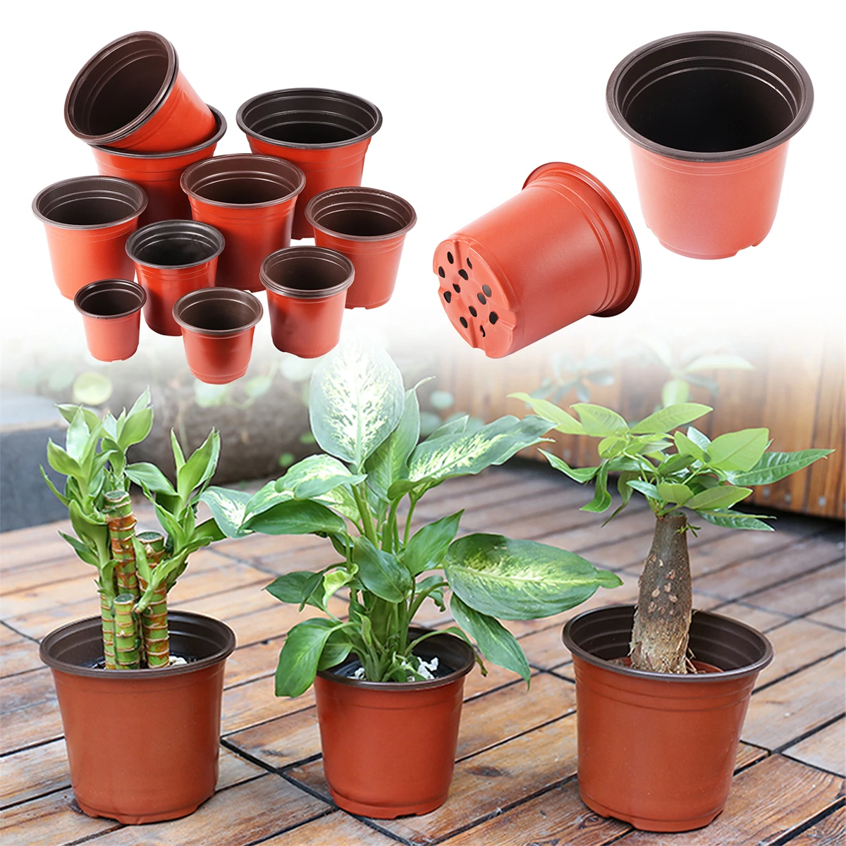 5Pcs Plastic Grow Box Seedling Tray For Home Garden Plant Pot Nursery Transplant Flower Seedling Pots 12 Sizes Options Red Brown