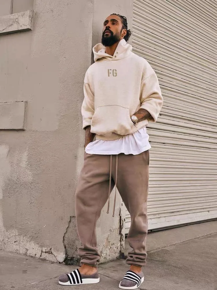 

Retro Floing Letter Print Loose Fce Hoodie Men's Autumn Winter Warm Cotton Sweatirt Casual Streetwear American Sle