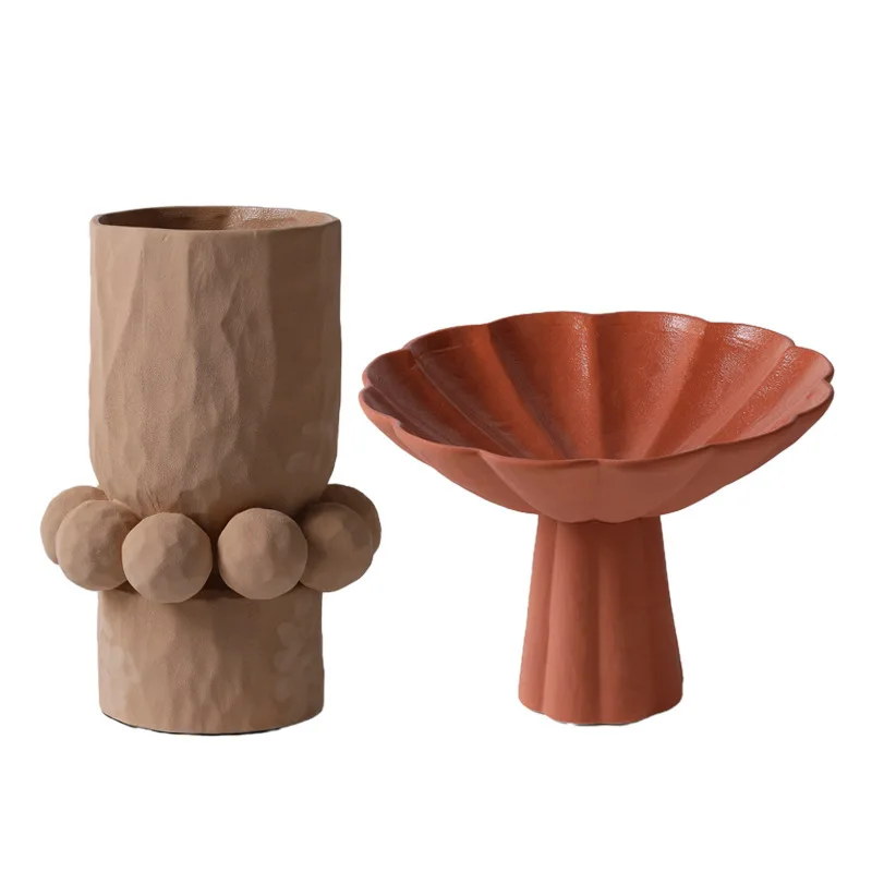 Modern minimalist creative ceramic flower ware, living room tabletop vase, new Chinese tall fruit plate dim sum plate decoration