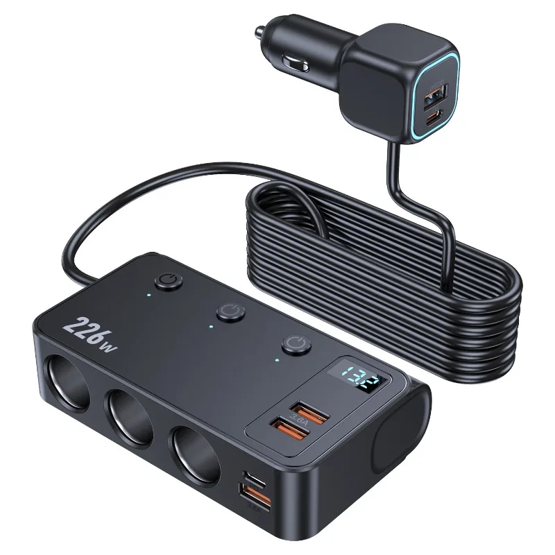 

C33 226W Car Charger Adapter 9 in 1 Cigarette Lighter Splitter PD35W QC 3.0 Independent Switches 12V/24V DC Cigarette Outlet