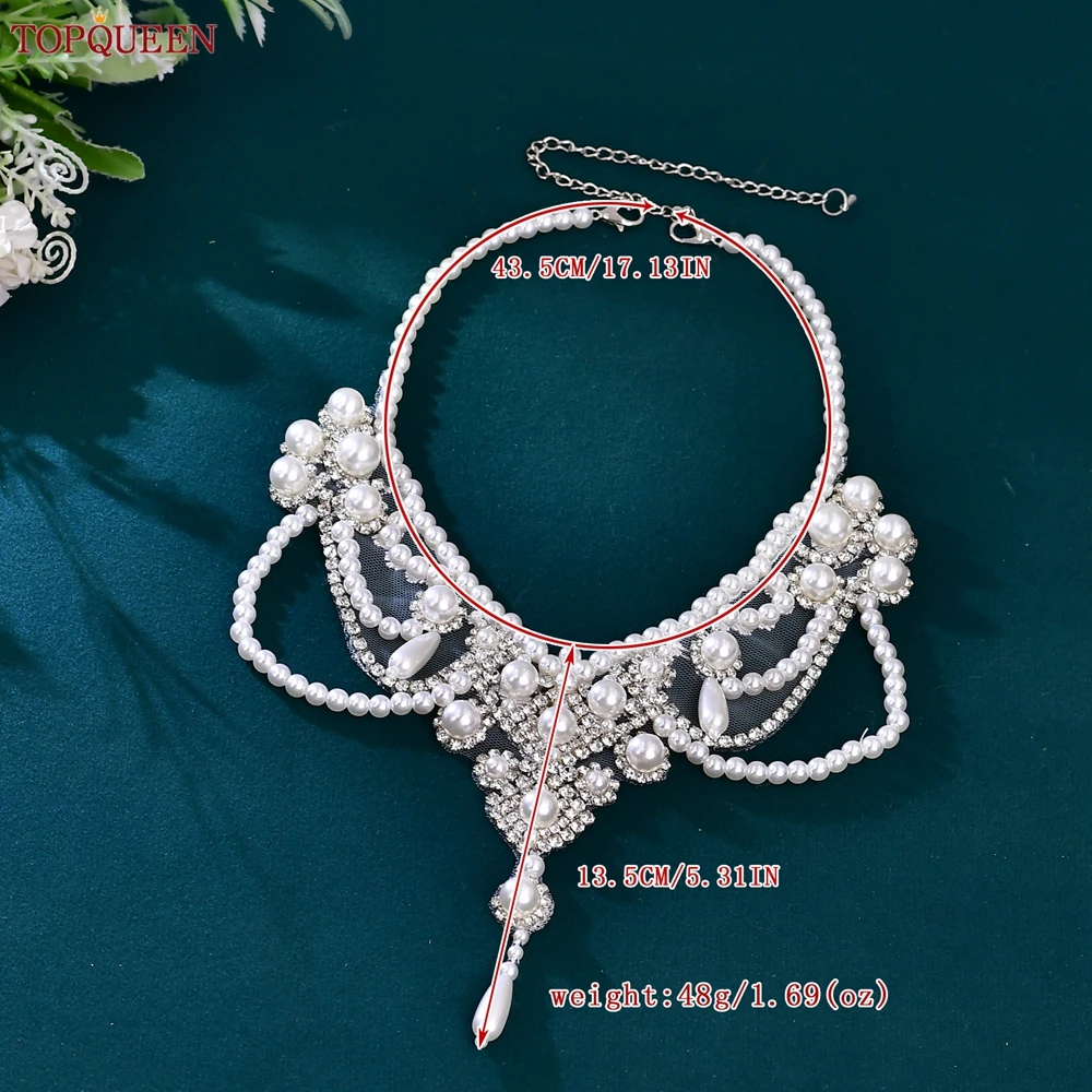 TOPQUEEN Fashion Pearl Necklace Bridal Wedding Adornment Collar Party  Evening Gown Accessory Adjustable Size SG25