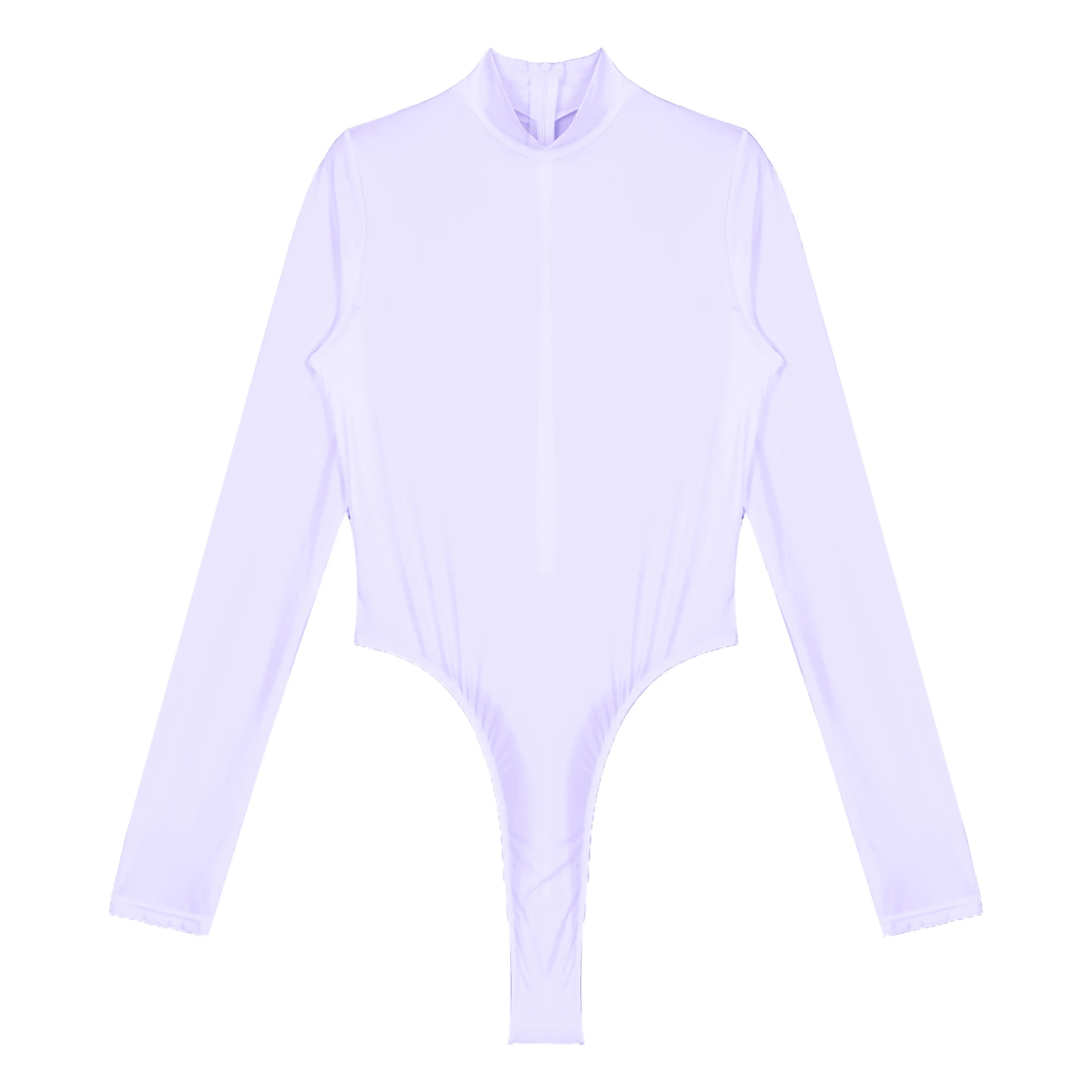 Womens Glossy High Cut Bodysuit Oil Shiny Long Sleeve One-piece Leotard Swimwear Swimsuit Sexy Sportswear Bathing Suit Beachwear