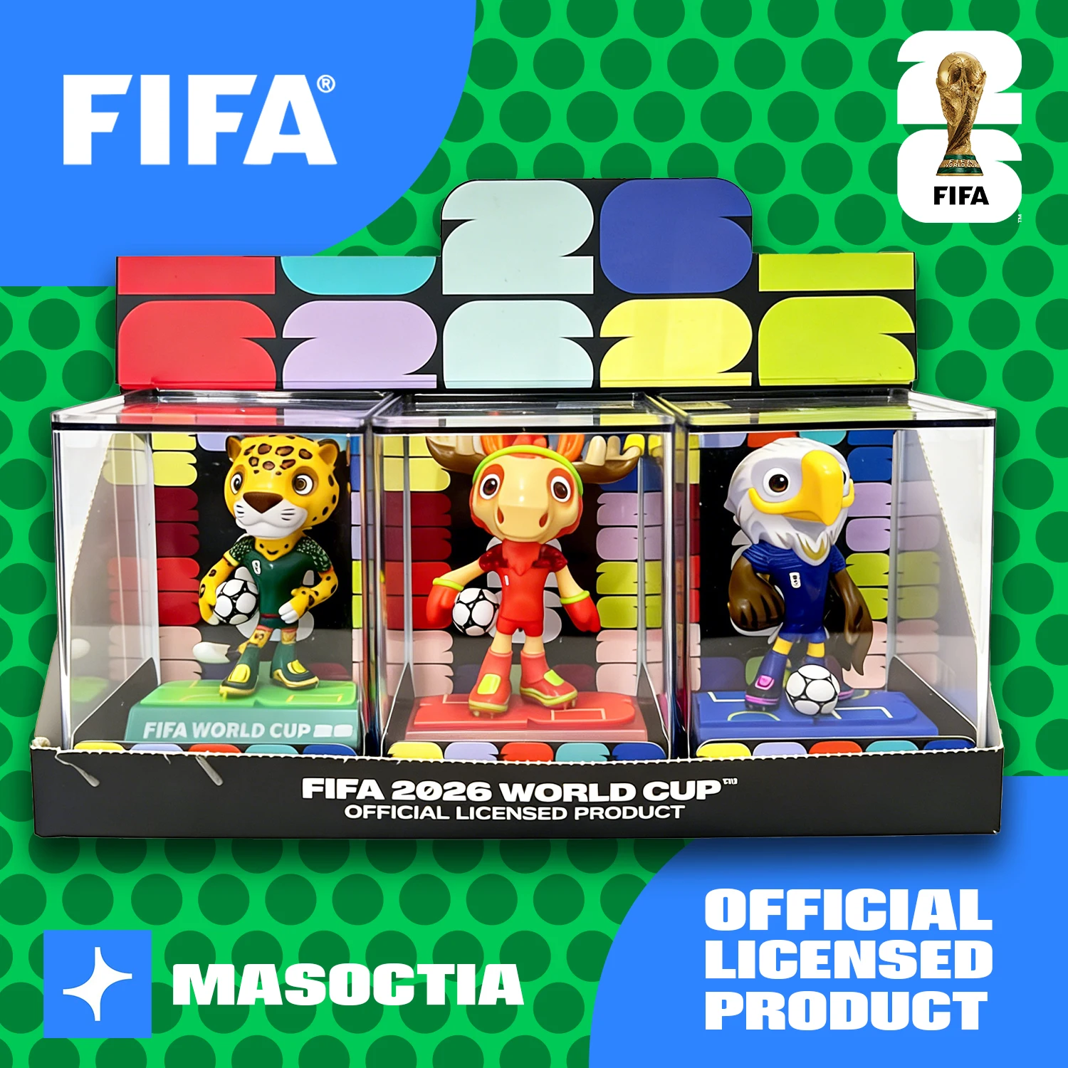 Set Coleccionable de 3 Piezas de la Mascota Oficial de la FIFA del Mundial 2026, Recuerdos para Fanáticos - Maple, Zayu y Clutch /9cm/3.54inch 9DZB