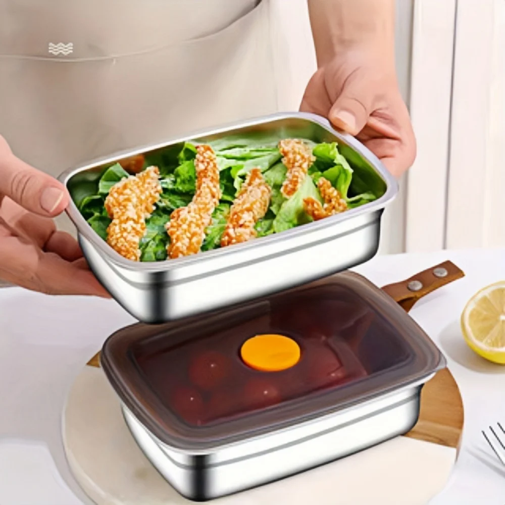 2/3 Stück schwarze Lebensmittelbehälter aus Edelstahl mit Ventildeckel, wiederverwendbar, stapelbar, auslaufsicher, versiegelte Aufbewahrungsboxen für Obst, Fleisch, Gemüse