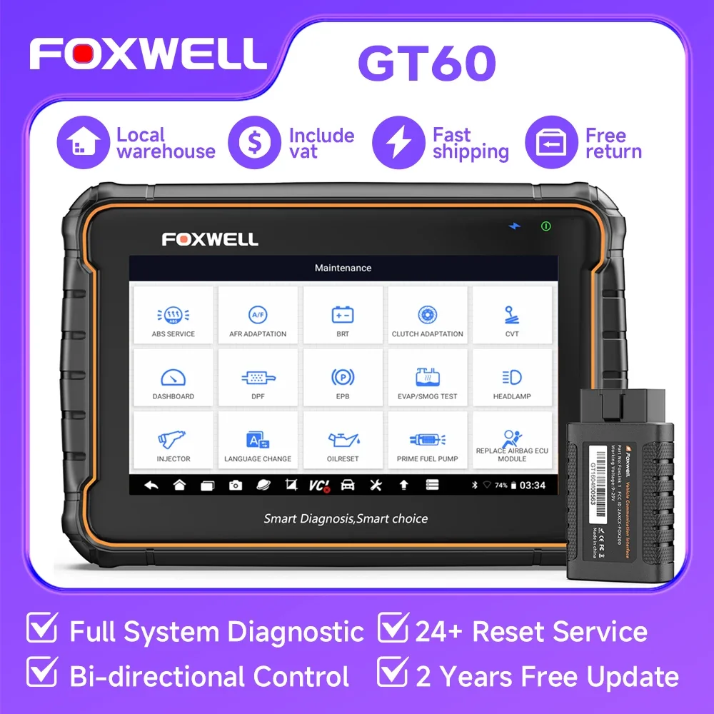 Foxwell GT60 Professional OBD2 Automotivo Scanner 24+ Reset ABS SAS TPMS Reset ODB 2 OBD2 Scanner All System Diagnostic Tool