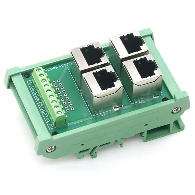 X64A-RJ45 8P8c Female Socket 4 Way 4 Port To Terminal Block Adapter Pcb Board Network RJ45 Ethernet Connector DIN Rail Mount