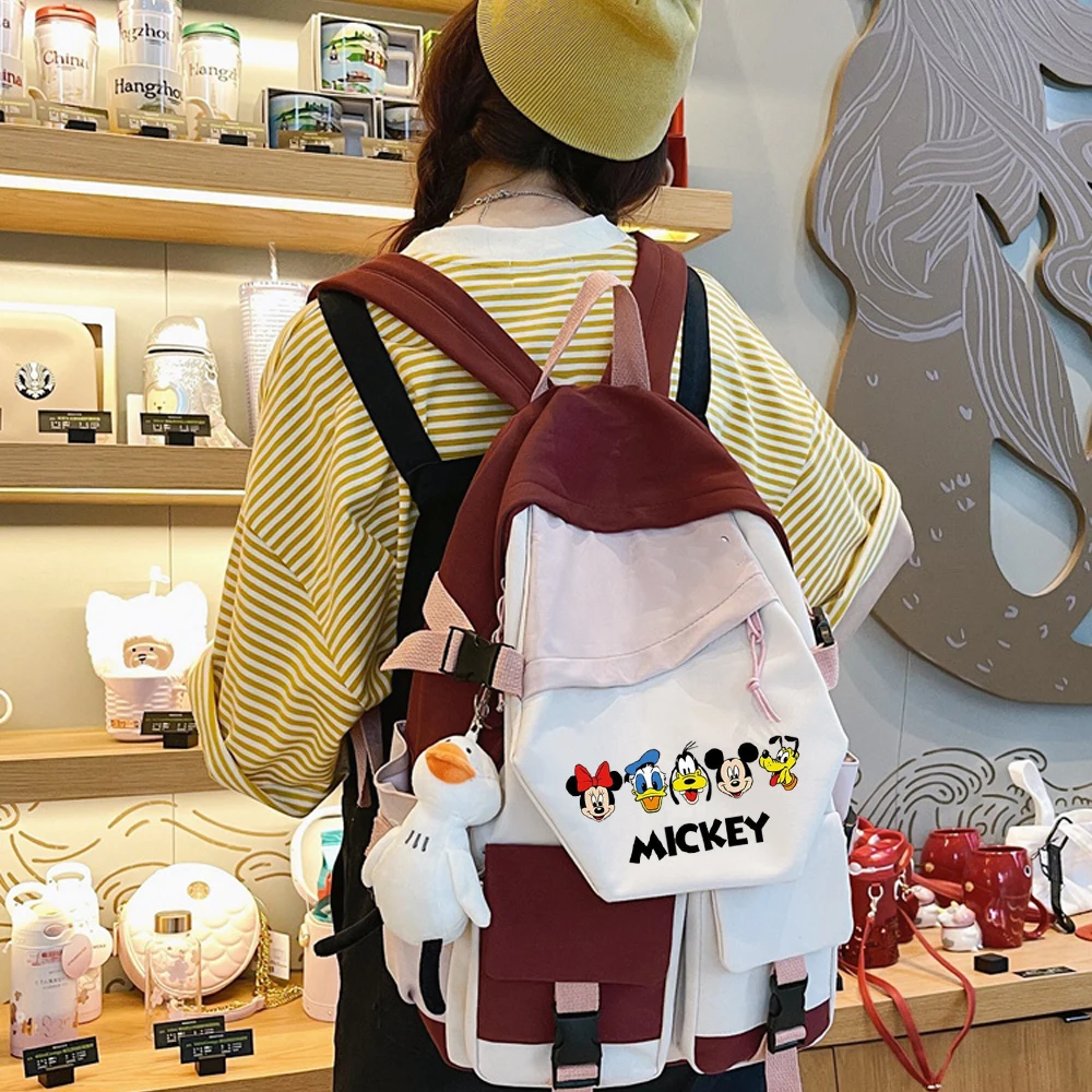 Disney Backpack Boys Girls Kawaii Mickey Mouse Cartoon Schoolbag Teenager Waterproof Schoolbag Mochila Disney Gift for Kids