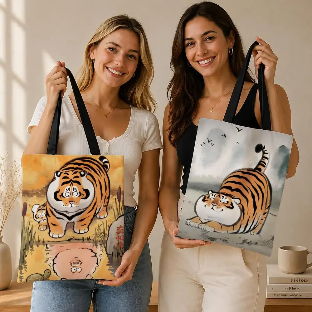 Cute Funny Character Alexander chubby Fat Tiger Storage Bags shopping bag Canvas  bag work school reusable