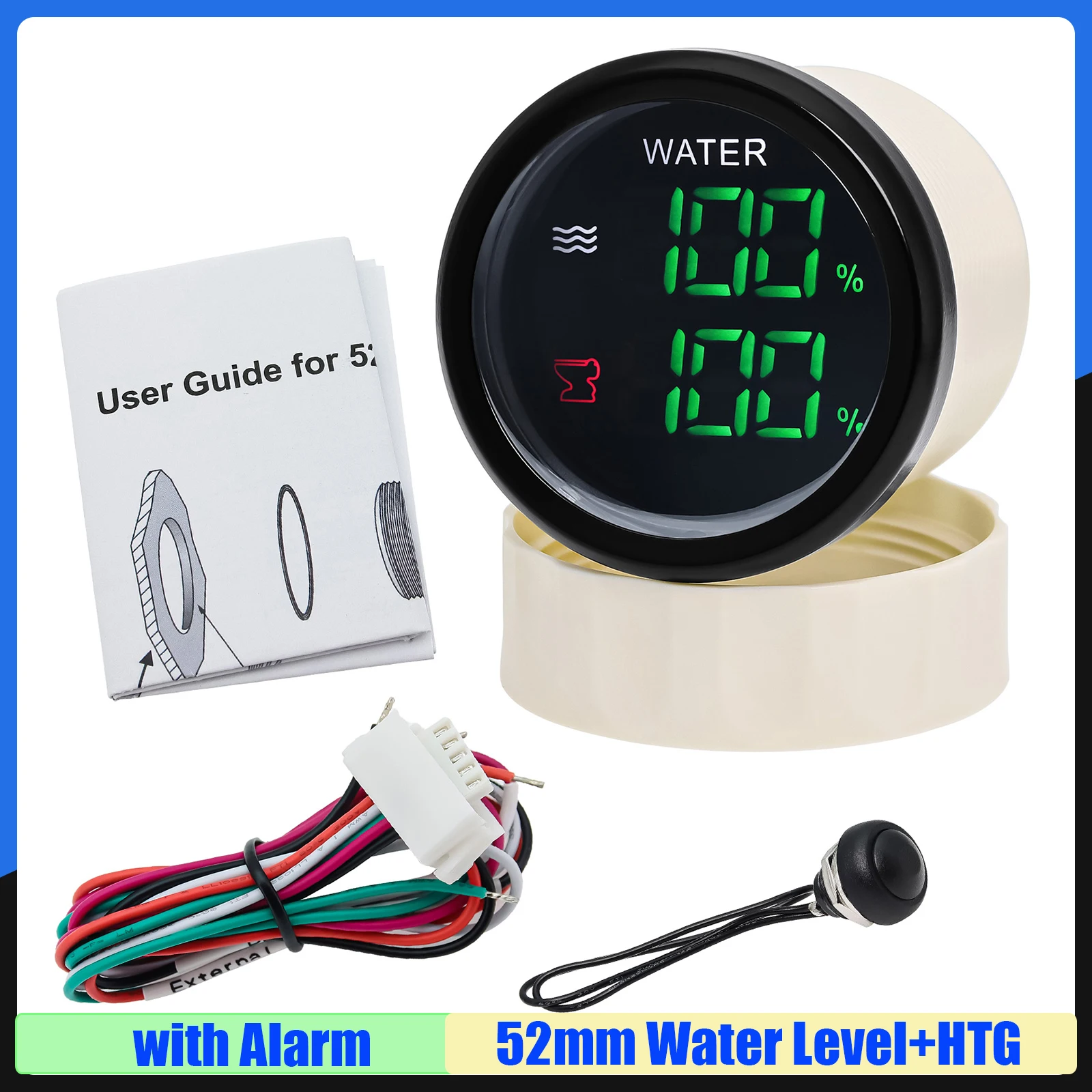 Groene LED Digitale 2 IN 1 52 mm meter met alarm 0-190ohm waterniveaumeter + afwasserniveaumeter voor waterrioolniveausensor auto