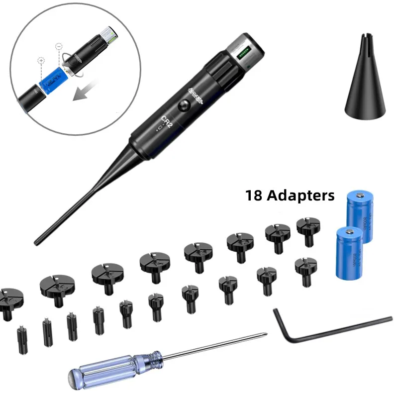 

Professional Bore Sight Kit with 18 Adapters Fit .17 to 12GA Calibers Red Green Laser for Scope Zero