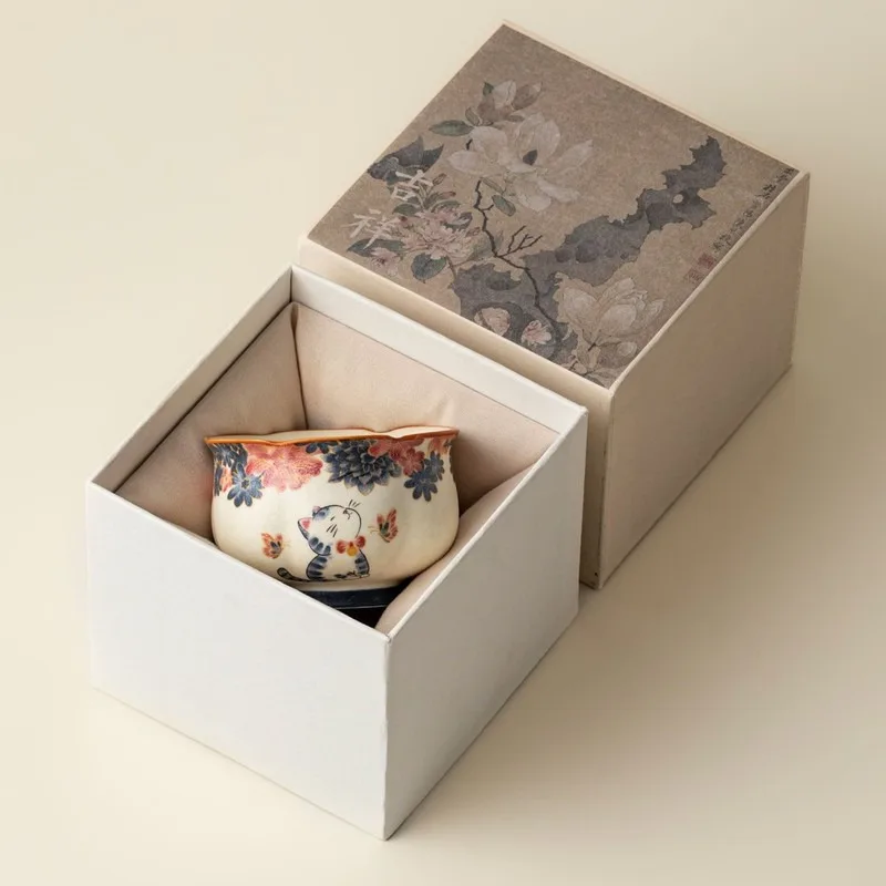 Handmade Rock Mine White Cat Sniffing Flower Bud Tea Cup, Personal Kung Fu Tea Set, Aroma Tasting Cup for Tea Lovers